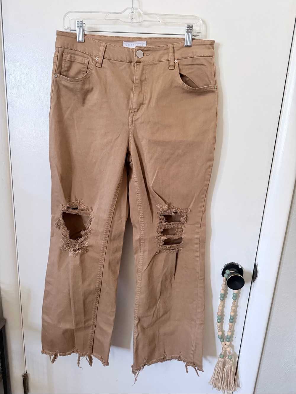 High-Rise Ripped Ankle Jeans in Tan NWOT